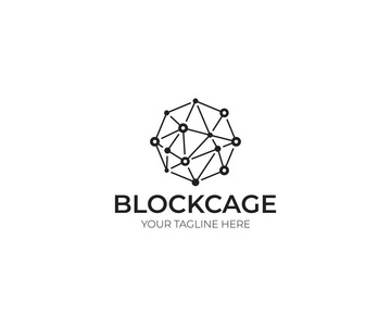 加密资产区块链标志模板. 技术矢量设计. 加密六边形插图照片