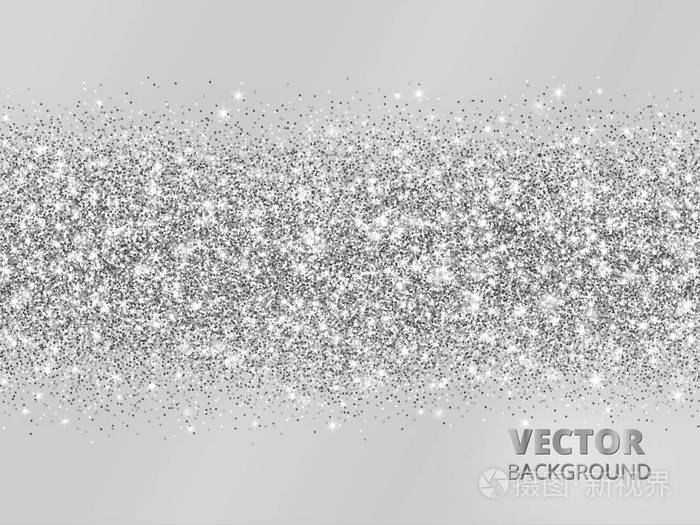 灰色背景上闪闪发光的边缘.闪光五彩纸屑的银色长方形, 矢量尘埃