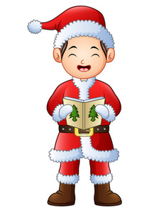 卡通男孩演唱白色背景圣诞颂歌的矢量插图
