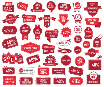 特价优惠 40, 销售横幅和优惠券, 40 折扣