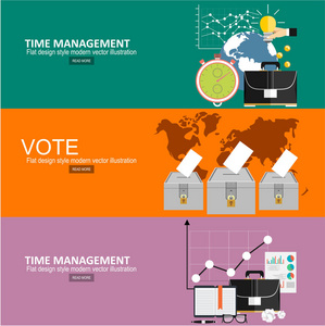 时间管理规划组织。 矢量插图投票概念。网络横幅的现代平面设计概念