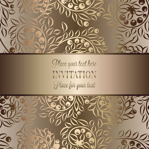 复古巴洛克婚礼邀请模板与蝴蝶背景。传统的婚礼装饰。米色和金色的矢量插图。