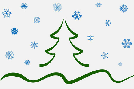 圣诞树绿色背景和蓝色薄片