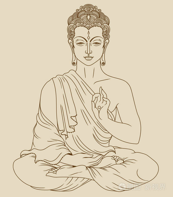 传统坐佛冥想矢量插图