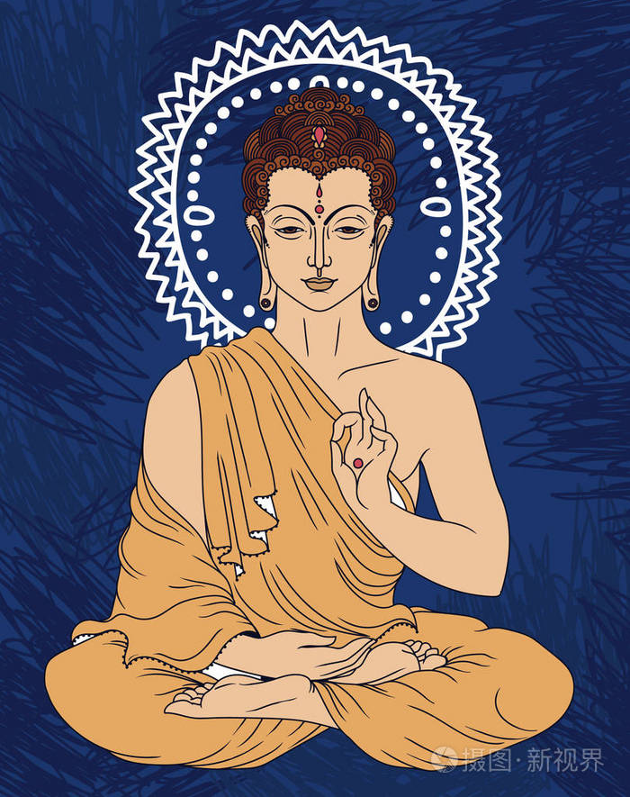 传统坐佛冥想矢量插图