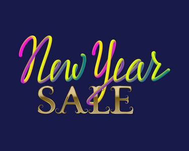 颜色一年新的一年销售金色和流畅的颜色字体为商店横幅设计照片