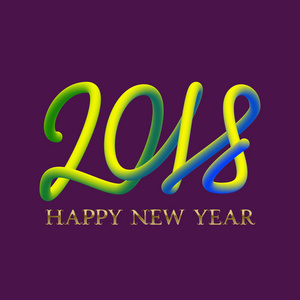 2018新年快乐的金色和流畅的颜色贺卡设计的刻字