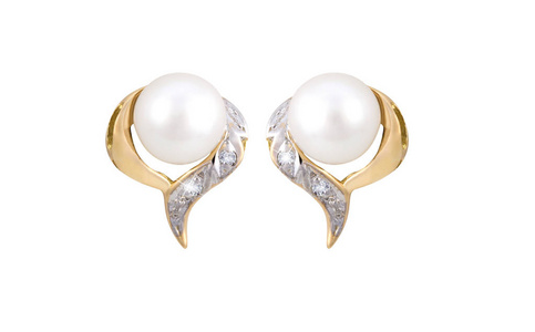 双金钻石和珍珠耳环在白色背面隔离