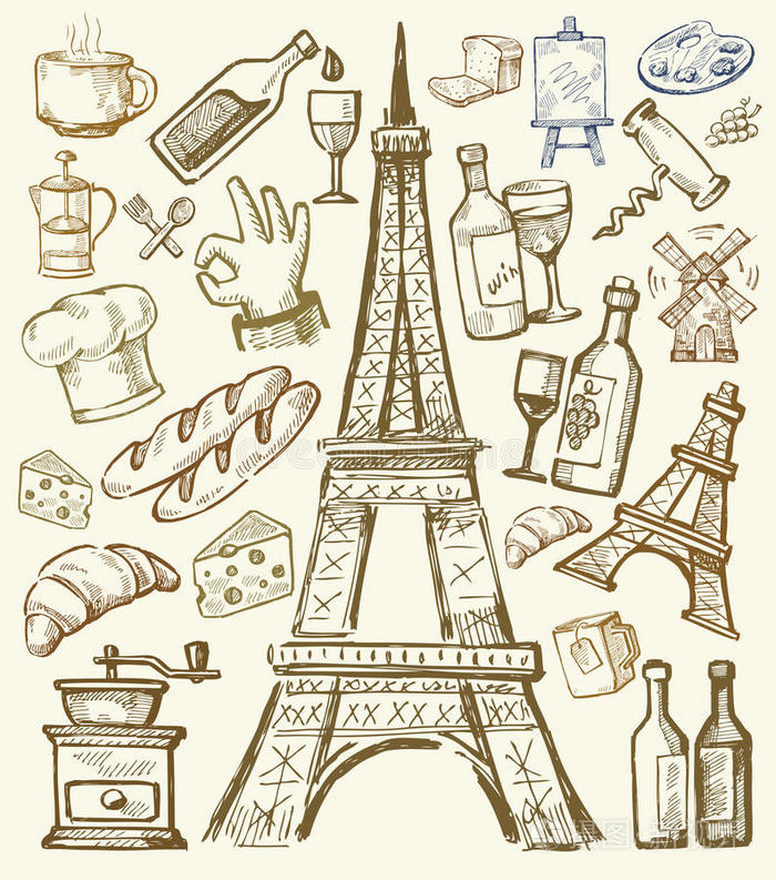 矢量手绘巴黎插图