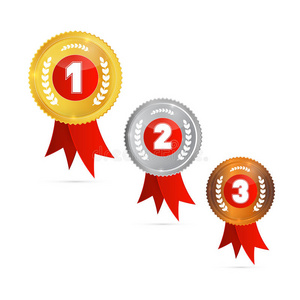 金银铜缎带和奖牌的插图集金银铜载体奖牌套装奖牌金银铜三枚奖牌金银