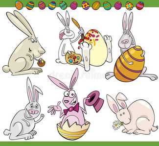 复活节兔子集卡通插画图片