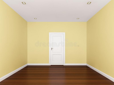 黄墙空房间，3d室内