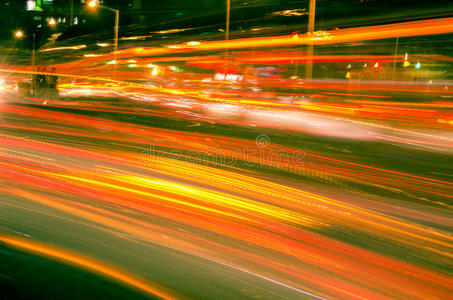 大城市道路夜间车灯