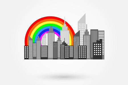现代城市摩天大楼彩虹天际线
