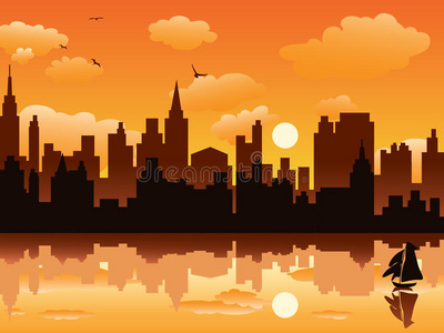 城市夕阳图片-城市夕阳素材-城市夕阳插画-摄图新视界
