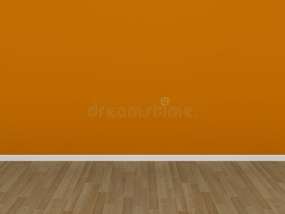 空房间的橙色墙壁和木地板