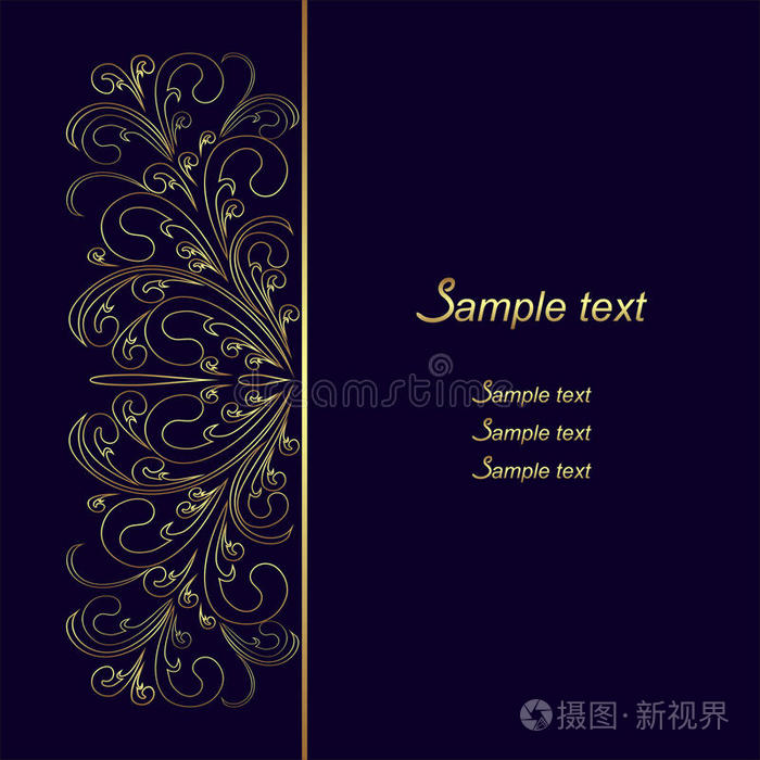 深蓝色背景 金色花边 插画 正版商用图片10at2i 摄图新视界