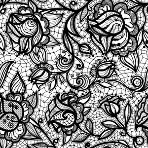 抽象蕾丝丝带无缝图案与元素花卉