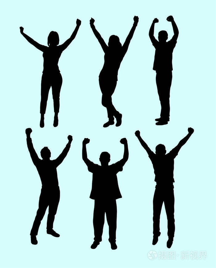 快乐的男女人物剪影.