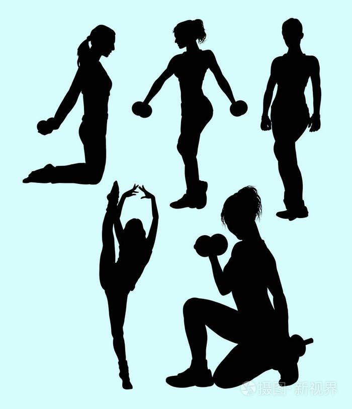 插画 女孩健身运动活动剪影.