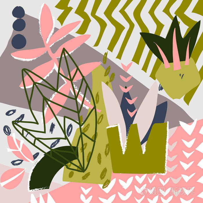 抽象花卉元素纸拼贴