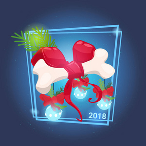 骨红丝带弓和圣诞球装饰品2018新年狗概念
