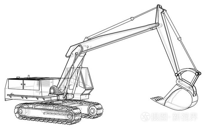 挖掘机.抽象绘图.跟踪插图3d
