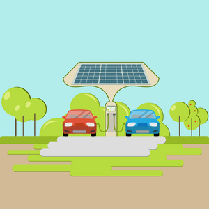 电动汽车充电站。 插入车辆从电池供应获得能量。