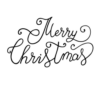 圣诞快乐毛笔字，用于海报横幅明信片贴纸等白色背景上的手写字