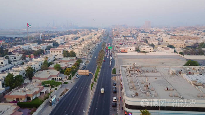 阿联酋迪拜城市美景尽收眼底。视图。迪拜的热门景观, 美丽的家园, 交通交汇处, 交通
