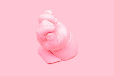 粉红色陶瓷石膏手, 艺术雕塑在粉红色