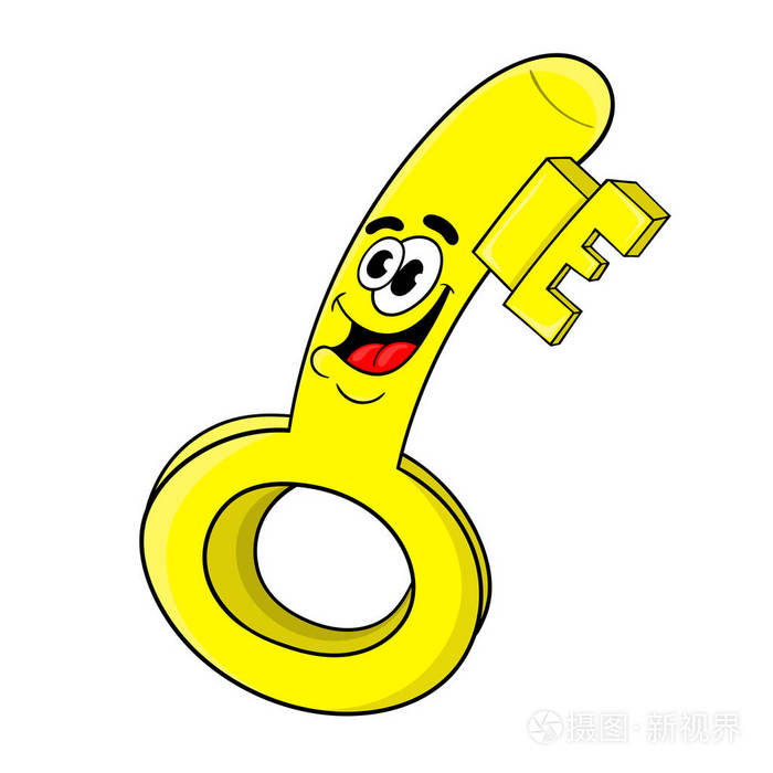滑稽卡通人物的金钥设计矢量说明