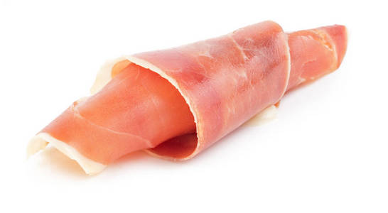 在白色背景上隔离的切片 jamon