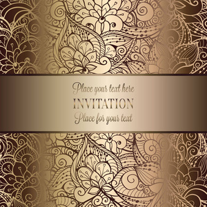 老式的巴洛克式婚礼邀请模板与蝴蝶背景。传统的婚礼装饰。米色和金色的矢量插图