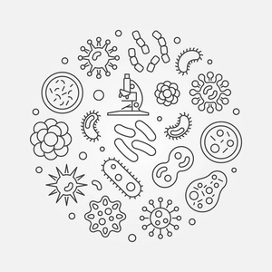 微生物圆形矢量轮廓图或符号