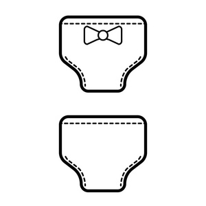 内裤.婴儿图标白色背景, 线条设计