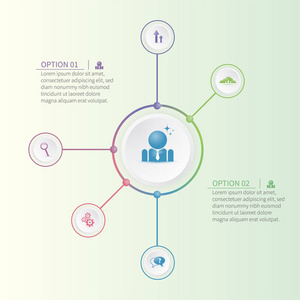 丰富多彩的信息图表模板与商人象形图。经营理念在平面样式