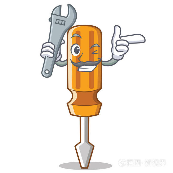 机械螺丝刀人物卡通风格插画-正版商用图片10citp-摄图新视界
