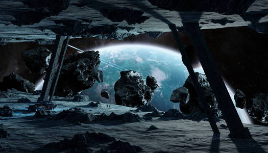 宇航员探索小行星宇宙飞船3d 渲染元素