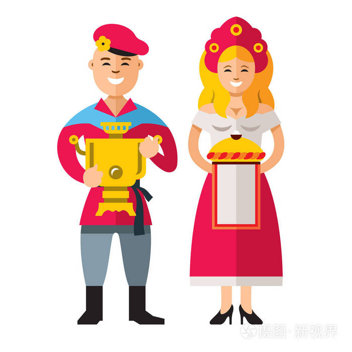 俄罗斯人.矢量平板式彩色卡通插画