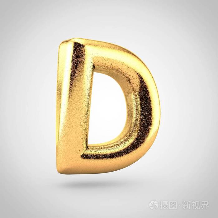 白色背景气球图案大写字母d带有光泽的金色金属字体的三维渲染