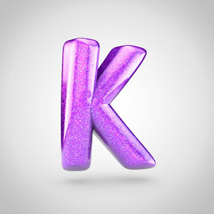 3D渲染光泽紫罗兰字体与光泽白色背景闪闪发光大写字母k