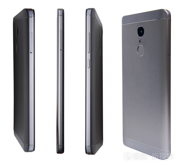 灰色的现代智能手机的不同侧面隔离白色背景