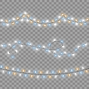 发光的圣诞灯隔离了现实的设计元素。加兰兹，圣诞装饰品，灯光效果