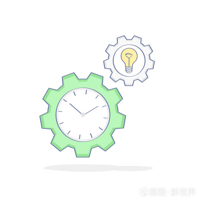时间管理,效率,工作规划理念.带有时钟和灯泡的蜗轮.