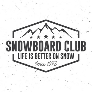 滑雪板俱乐部矢量插图。衬衫印花印花或三通的概念