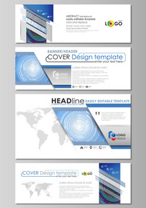 社会媒体和电子邮件标头集，现代的横幅。业务模板。抽象设计模板，矢量中常用的尺寸的布局。蓝色背景以简约的风格，由彩色圆圈