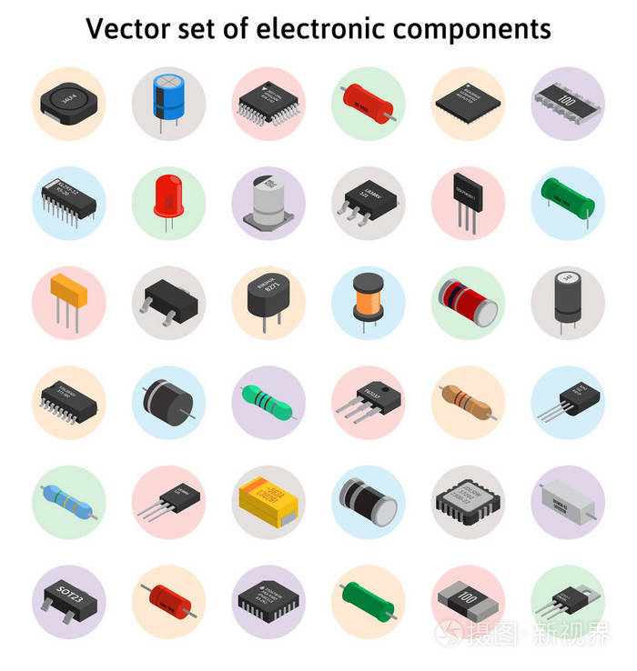 izometric 电子元器件的大矢量集.电容器, r