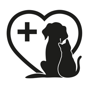 狗和猫在心脏背景上的剪影照片