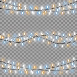 发光的圣诞灯隔离了现实的设计元素。 花环圣诞装饰品灯光效果